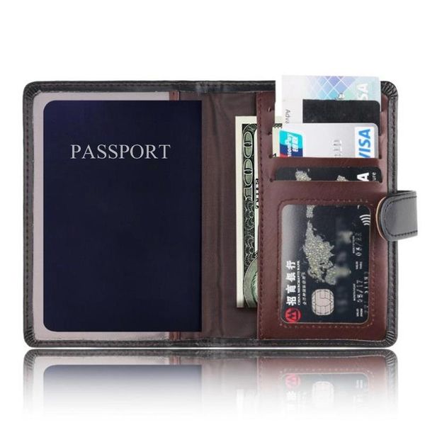 

card holders function pu leather men passport holder travel accessories pass port cover storage organizer id wallet case busines credit, Brown;gray