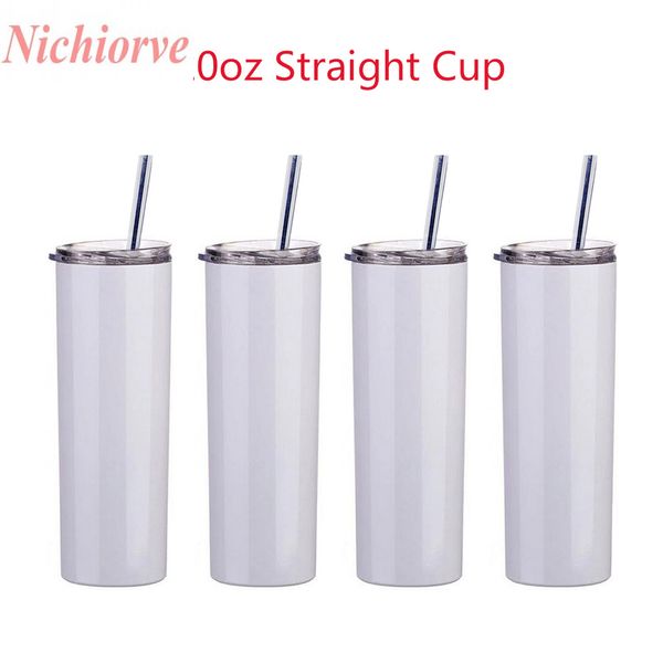 

20oz sublimation mug straight tumblers with plastic straw blanks white 304 stainless steel vacuum insulated slim diy cup car coffee mugs