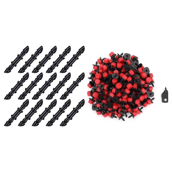 

1 pcs irrigation drippers emitters micro-sprinklers heads & 300 pcs 1/4 inch drip irrigation barbed coupling fitting