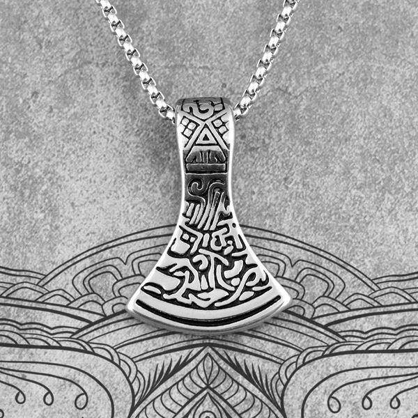 

pendant necklaces axe of ares viking long men pendants chain punk for boyfriend male stainless steel jewelry creativity gift wholesale, Silver