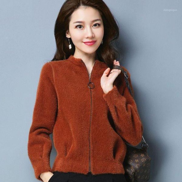 

women's wool & blends imitation mink velvet jacket female spring and autumn korean version of wild loose thin knitted cardigan casual w, Black