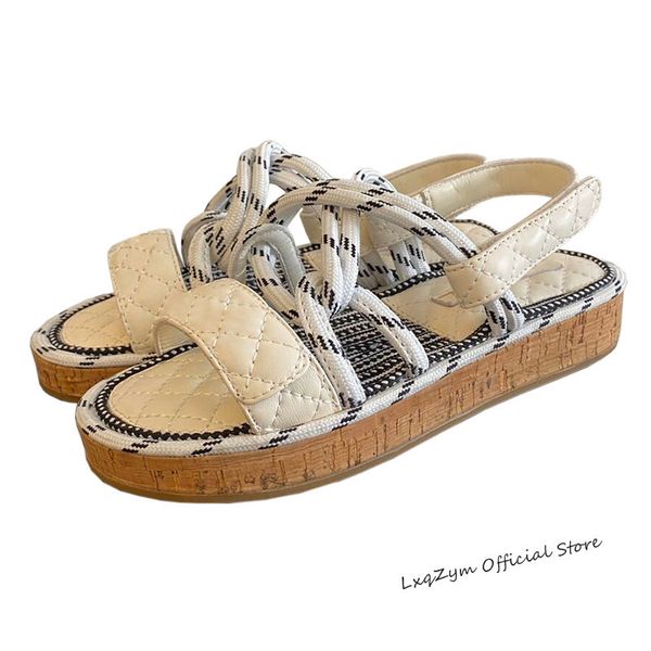 

official website 70% off outlet rope cross-tied gladiator summer sandals zapatillas mujer mixed colors peep toe flats shoes women strappy st, Black