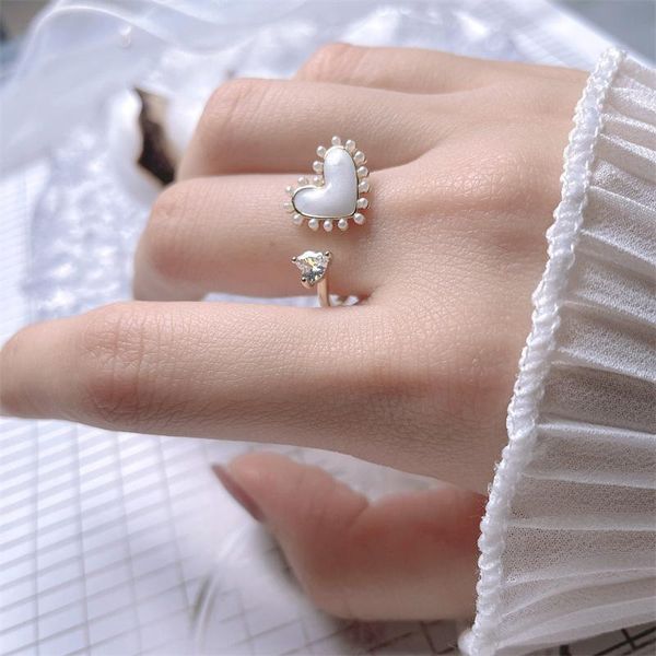 

wedding rings vintage charming pearl heart ring for women proposal jewelry simple opening design romantic fine finger, Slivery;golden
