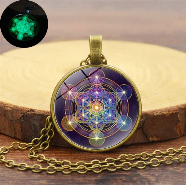 

women girl fashion glass dome glow in the dark pendant necklaces divine geometry luminous necklace sweater long chain jewelry, Silver
