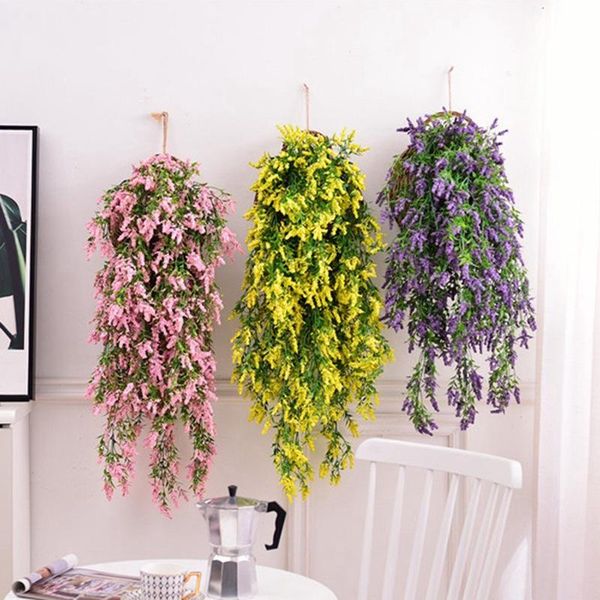 

decorative flowers & wreaths hanging wall decoration rattan fake plants leaves garland romantic wedding home trailing basket lavender
