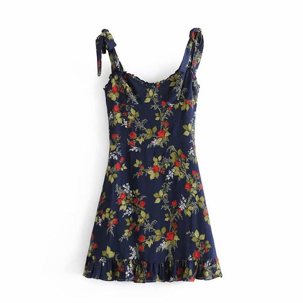 

casual dresses 2021 autumn women dress floral print spaghetti strap v-neck above knee female fashion clothes, Black;gray