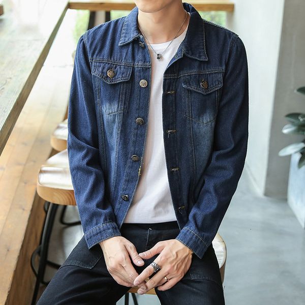 

autumn 2021 new korean solid casual double pocket trend youth denim jacket men, Black;brown