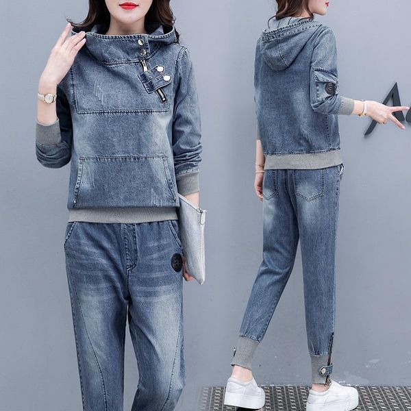 

cowboy suit women leisure sports autumn fashionable pants two-piece suit ensemble femme deux pieces clothes for women, White