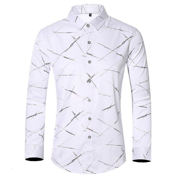 

2021 new autumn men's casual long sleeve fashion printing bronzing white shirt male brand clothes plus size 5xl 6xl 7xl 2bhc, White;black