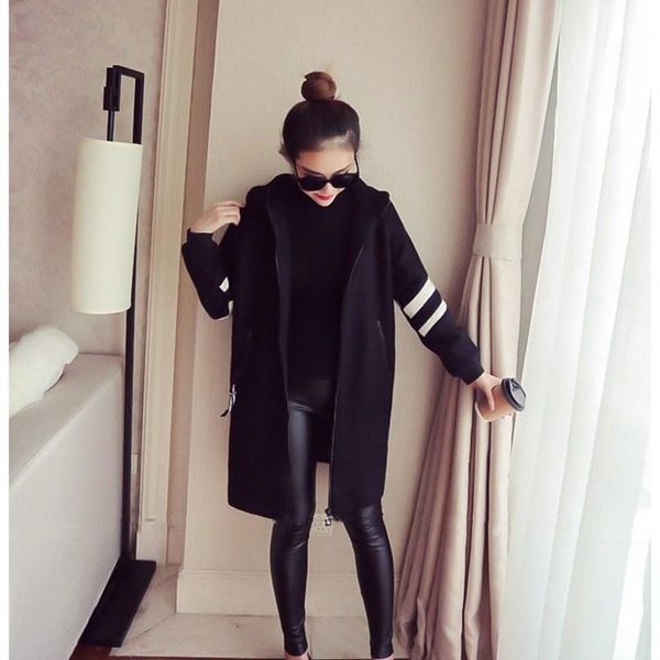 

women's trench coats 5xl women plus size black autumn hooded packet loose outerwear casual long sleeve, Tan;black