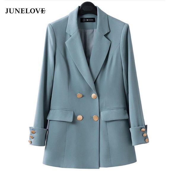 

women's suits & blazers junelove women 2021 autumn fashion double breasted blazer coat female vintage long sleeve office lady pockets o, White;black