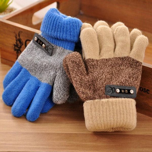 

fingerless gloves winter kids warm children knitted stretch mittens boys girls patchwork full finger hand muff accessories, Blue;gray