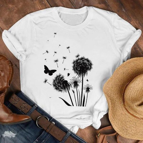

women lady cartoon butterfly 90s printing summer fall shirt clothes tshirt tee womens female print t graphic t-shirt, White