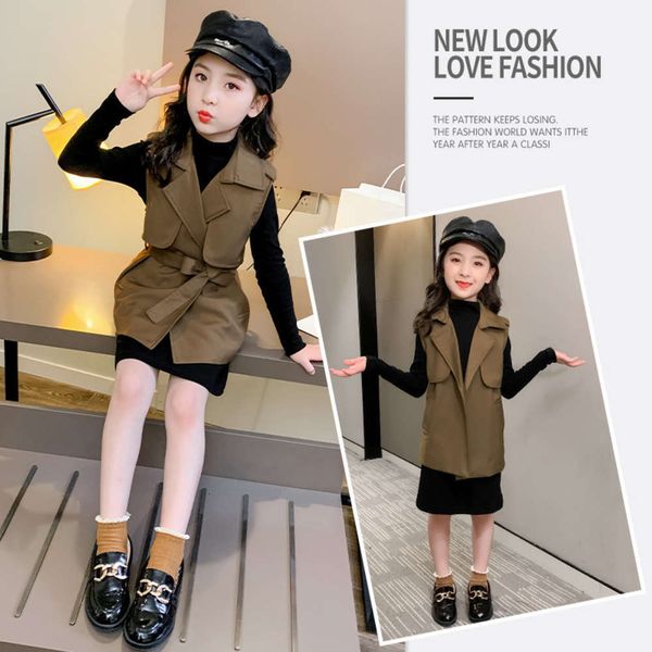 

piece 2021 children's dress vest spring two new girl's suit, White