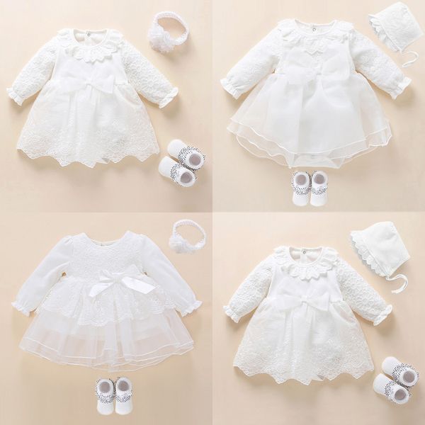 Neonato Bambina Dressclothes Battesm Dress Bianco Dress Blowening per bambina Lace Vestido Bebe Robe Baptetme 3 6 9 mesi 210315