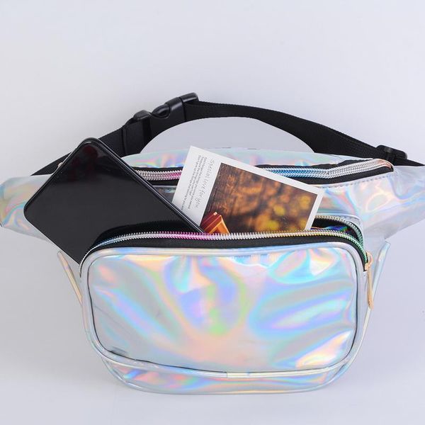 

waist bags adisputent women wind reflective laser translucent pu leather purse belt bag men chest multi-purpose portable