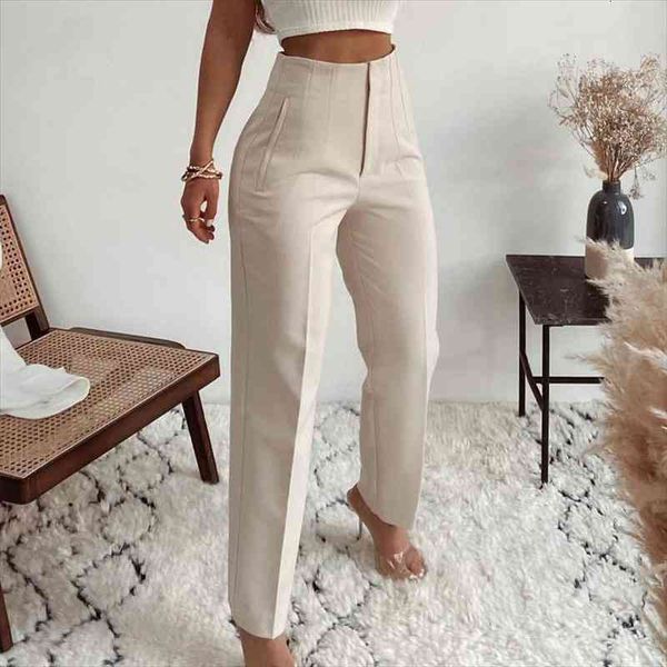 

fashion high waisted casual white trousers women brown stright pants office lady korean style za women mjuer, Black;white