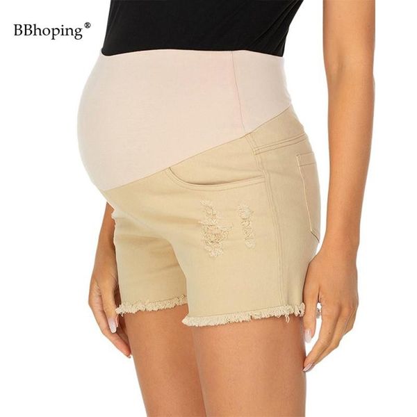 

maternity bottoms women's pants mid rise crossover panel bermuda midi jean shorts pregnancy tummy control hidden pocket workout, White