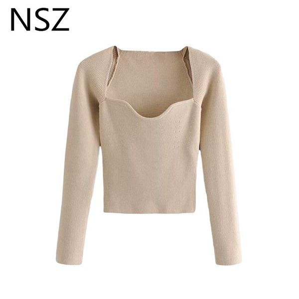 

nsz women heart collar tight slim crop sweater knit pullover long sleeve base knitwear jersey jumper pull femme, White;black