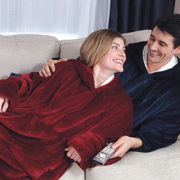 

lazy blanket pullover hooded double layer sweater tv blanket warm night gown