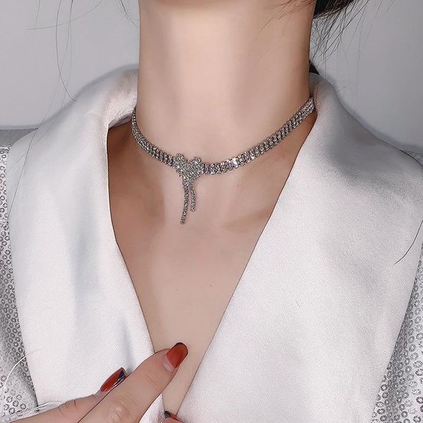

chains rhinestone heart-shaped tassel clavicle chain 2021 pendant girl heart necklace for women fashion jewelry accessories, Silver