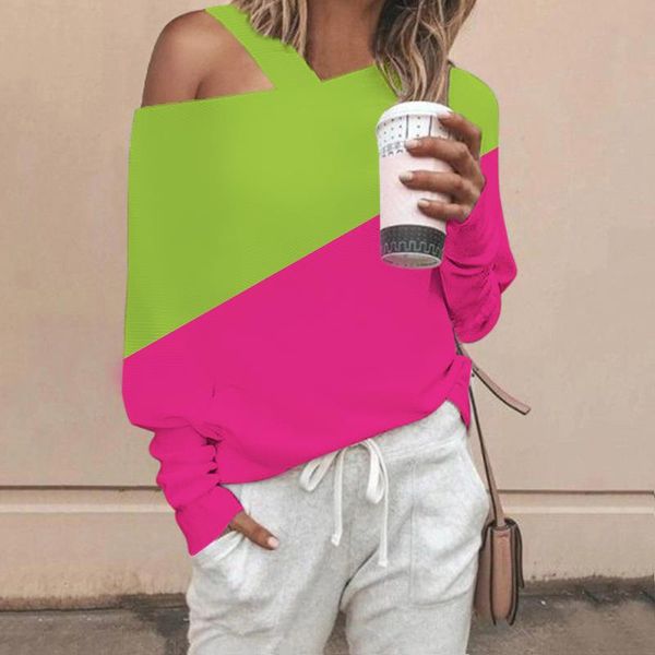 

fall designer tshirt tees womens casual long slash spring neck panelled sleeve fashion female autumn mjjcg, Black