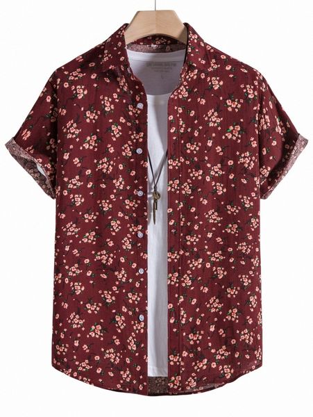 

men random ditsy floral print shirt without tee 93tl#, White;black