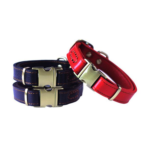 

dog collars & leashes genuine leather collar alloy buckle adjustable pet 50cm*2.0cm supplies accessories