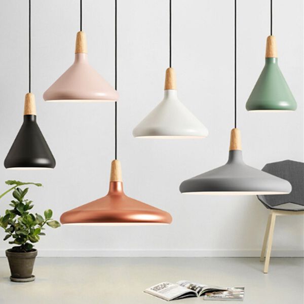 

nordic wooden aluminum lampshade pendant lights for home lighting modern dining bedroom bedside hanging lamp