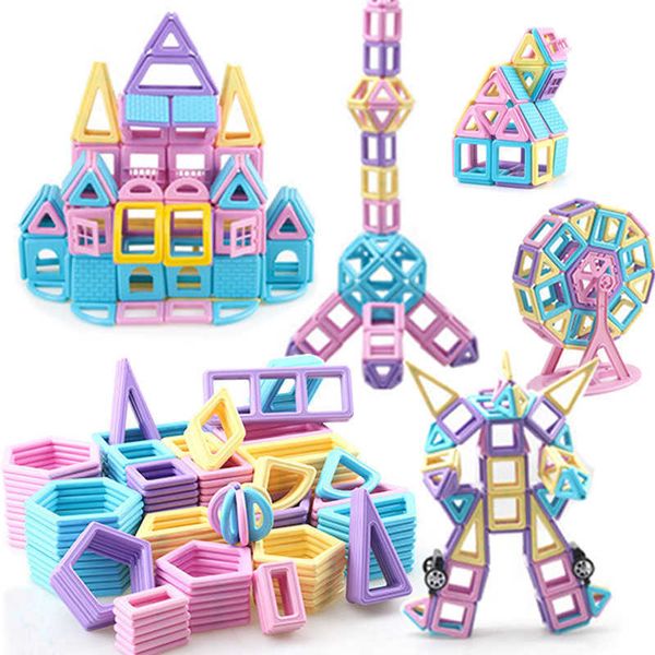 38-346 pcs mini tamanhos blocos de construção magnética construtor conjunto de macarons tijolo desenhista esclare os brinquedos magnéticos para crianças q0723