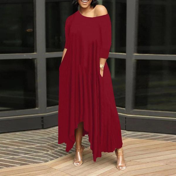 

casual dresses women dress off the shoulder long sleeve loose irregular hem fashion female homewear maxi vestido suelto, Black;gray
