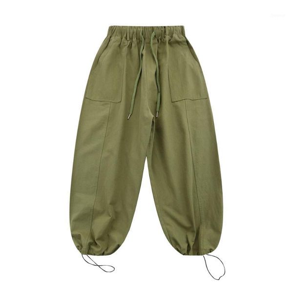 

men's pants solid color drawstring jogger mens safari style casual elastic waist retro loose trousers men, Black