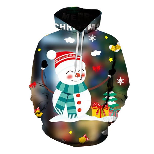 

christmas happy snowman pattern hoodie visual impact party punk gothic round neck sweater hoodie, Black