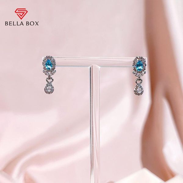 

stud bella box simple z earrings for women 925 sterling silver zircon sky blue unusual anniversary fine jewelry, Golden;silver