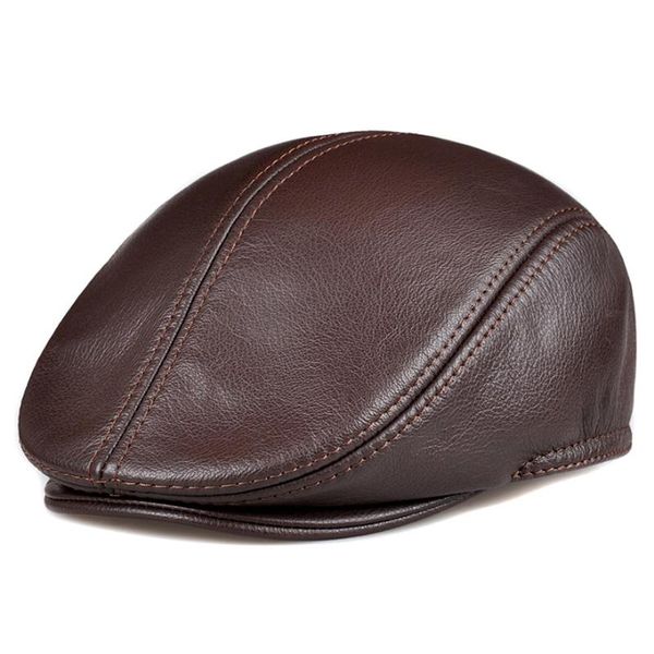 

berets outdoor winter men's leather hat male warm ear protection cap 100% genuine dad wholesale, Blue;gray