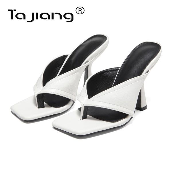

sandals ta jiang authentic fashion casual simple summer ladies sandals, metal rhinestone square toe flip flop t0095, Black