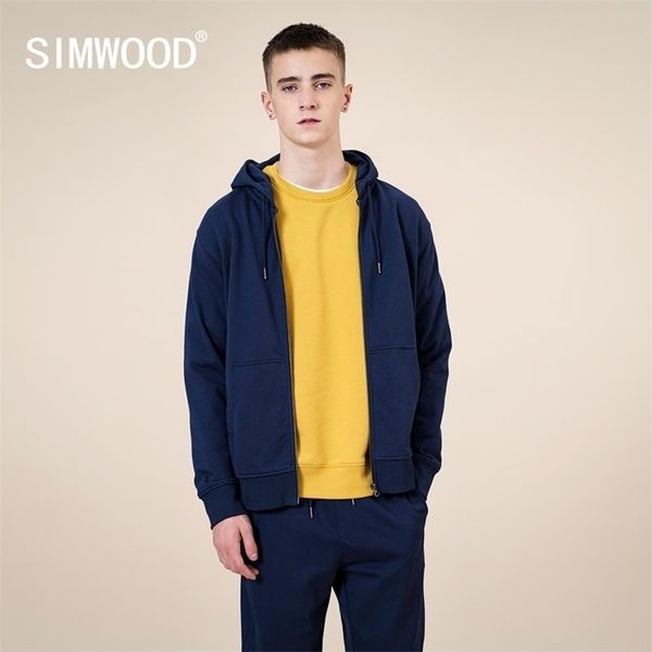 

simwood autumn winter new cotton-jersey zip-up hoodie men basic hooded sweatshirts comfortable jogger jackets outerwear 201128, Black