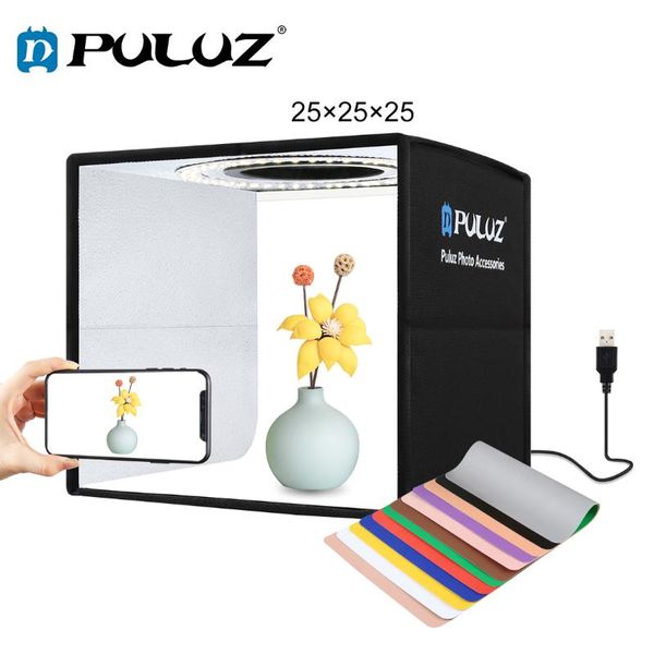 

puluz 25cm lightbox folding mini p studio light box pgraphy lighting shooting tent box kits&6 background papers/12colors