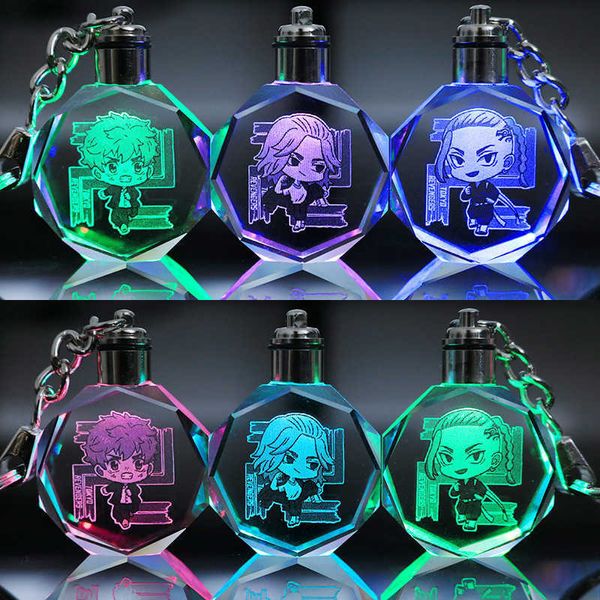 Anime Colorful Light Keychain Tokyo Revengers Key Chain Light Night Nero Nero Acciaio inossidabile Pistola Placcato Catena Portachiavi G1019