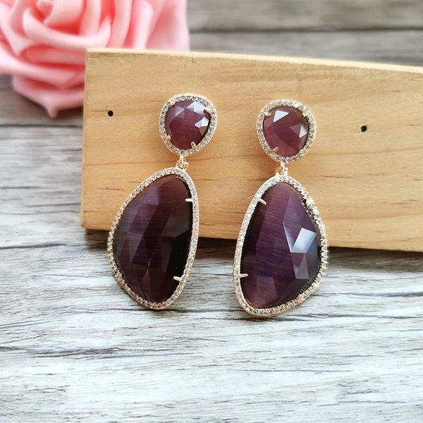 

dangle & chandelier 1 pair cat eyes' gem stone jewelry drop opal earrings, micro pave cz faceted earrings for women er208, Silver