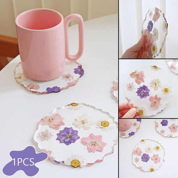 

mats & pads acrylic flower coasters multifunctional transparent pad heat-resistant drinks cup mat for home living room kitchen