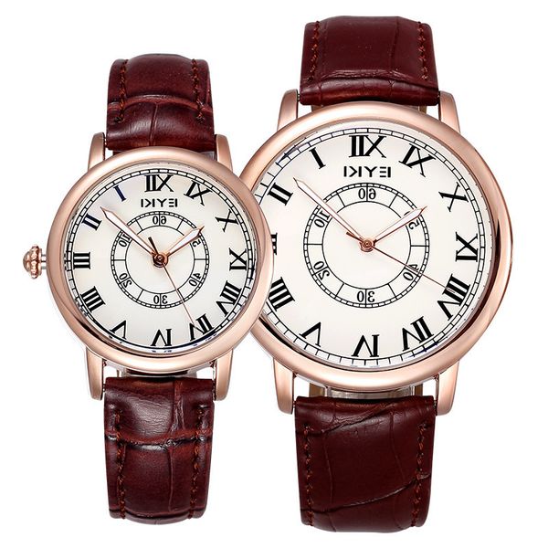 

2021 new men's women's leather strap fashion personality men and women quartz watch couple watches relogio masculino, Slivery;brown