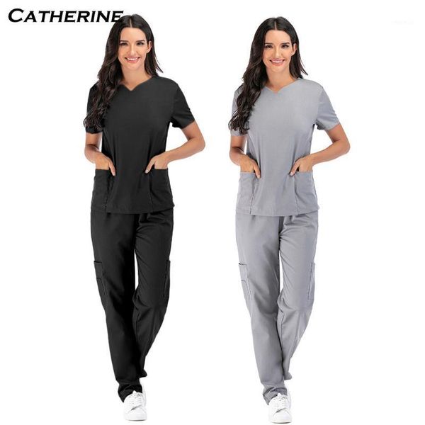 

summer womens 2pcs short sleeve v-neck solid color +pants loose casual sets lounge wear jumpsuit#j3 women's tracksuits, Gray