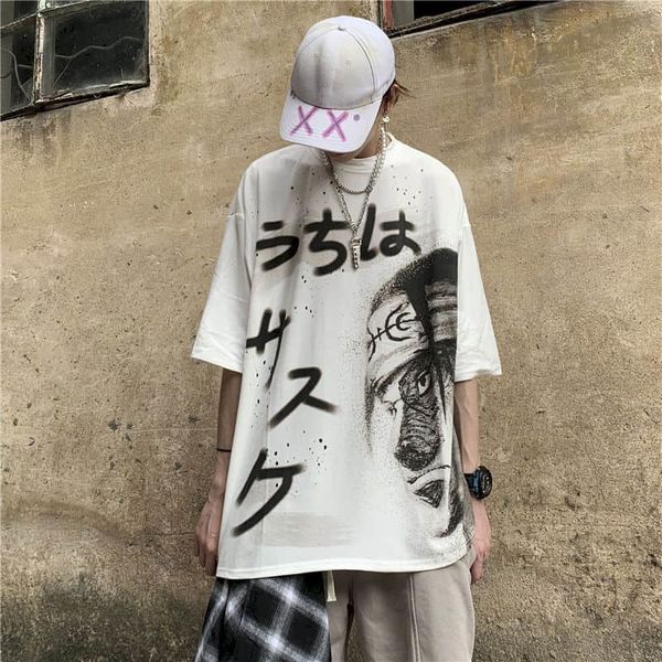 

summer anime tshirt women t-shirts of the european men naruto manga shirt short-sleeve korean male trend loose student goth clothes fvrn, White