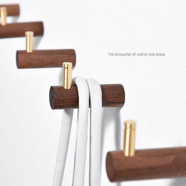 

hooks & rails 1pcs solid wood brass decorative creative wall-mounted living room bathroom coat hook wooden kitchen supplies key