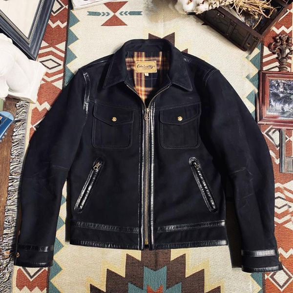 

men's leather & faux practical firstargentina calfskin 1920 s retro jacket lapels, Black