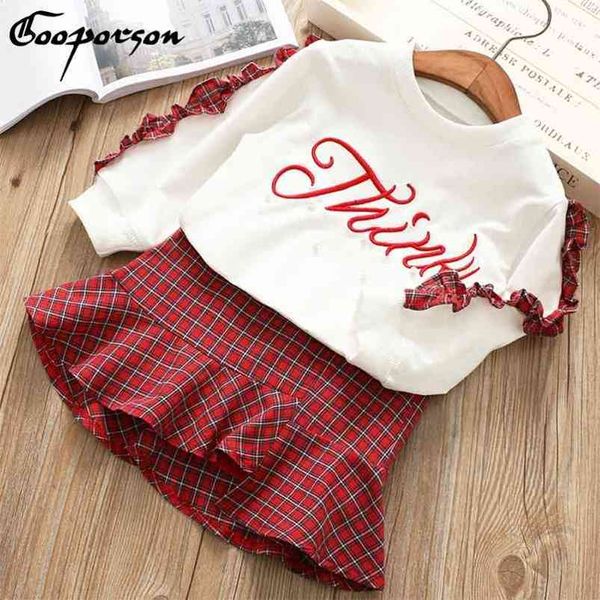 

fall fashion girls clothing set letter lace sweatshirt&plaid skirt spring children clothing suit for kids outfits girls clothes 210715, White