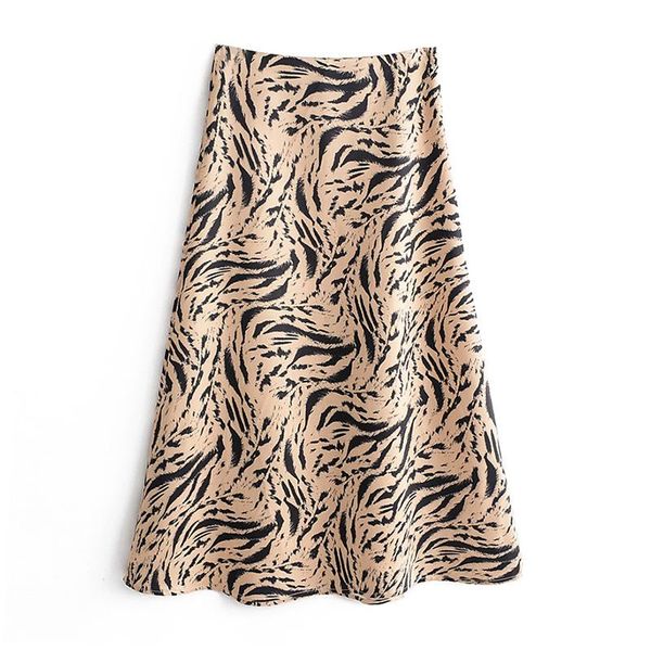 

skirts 2021 fashion animal print midi skirt women a line vintage party high waist casual beach bottoms jupe femme, Black