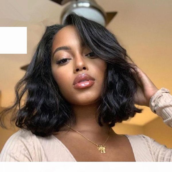 

13x6 bob lace front wigs for women short brazilian brown wavy lace front human hair wigs 150 density, Black;brown