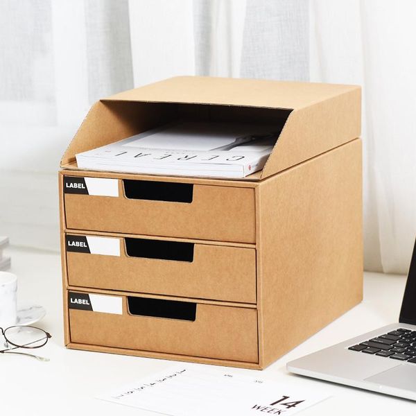 

storage drawers file drawer box foldable kraft paper sundry document cosmetic cabinet organizer office home deskdecoration